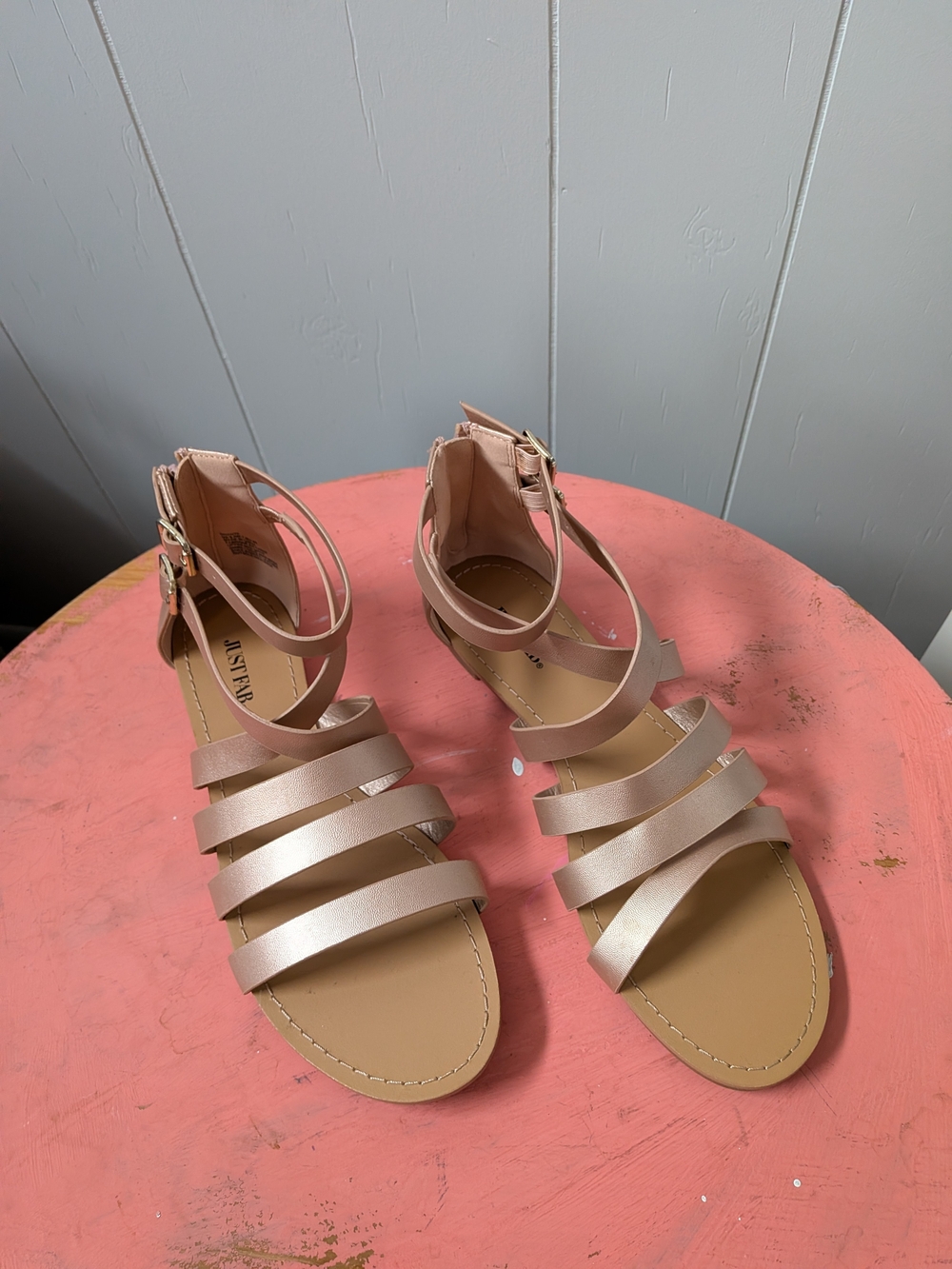 JustFab Strappy Ankle-Cuff Sandals in Blush Pink